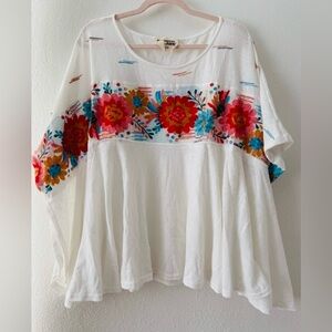 Savanna Jane White Floral Embroidered Poncho Top
